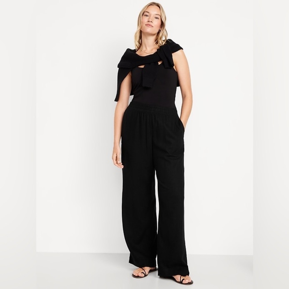 Old Navy Tall Linen Wide Leg Pants Black size Large Tall - Picture 3 of 16
